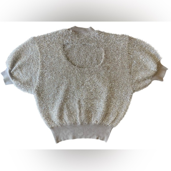 NWT Maeve by Anthropology Women’s Short Sleeve Tinsel Sweater Size M Holiday Top - Picture 4 of 11
